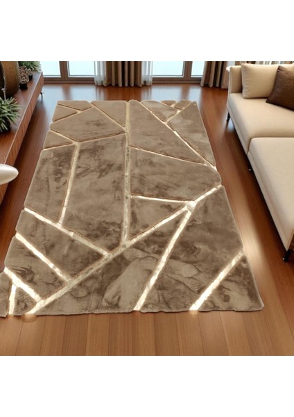 Çizgili Kahverengi Peluş Halı - Modern Salon Halısı indirimleri