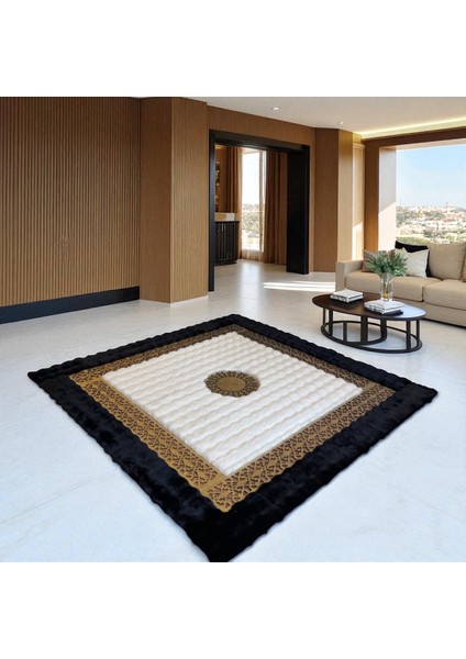 Modern Altın Varaklı Peluş Halı - Şık Salon Halısı