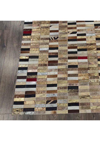 Altın Gümüş Dana Derisi Patchwork Halı – El Yapımı Işıltılı Lüks Salon Halısı fiyatları