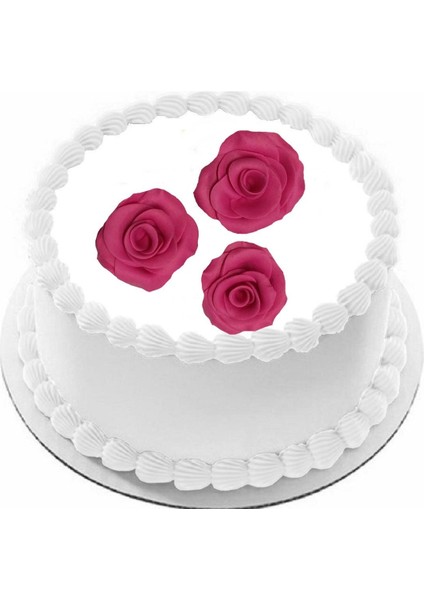 Yenilebilir Pasta Süslemesi Fuşya Şeker Hamurundan Gül 3 Adet Gelecek 4- 5 cm Ebatında