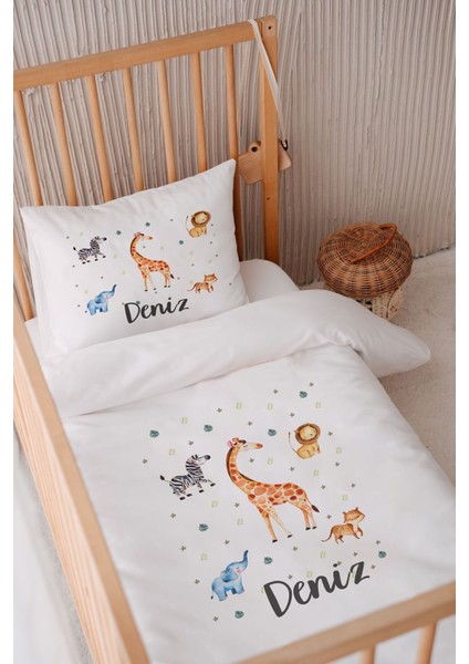 %100 Pamuk Saten Bebek Yatak Nevresim Seti 100X150 Safari Beyaz