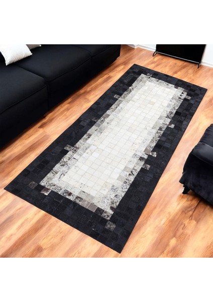 Şık Antre Halısı – Gri Beyaz Siyah Renkli Dana Derisi El Yapımı Halı fiyatları