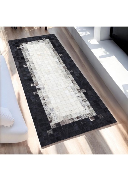 Şık Antre Halısı – Gri Beyaz Siyah Renkli Dana Derisi El Yapımı Halı modelleri