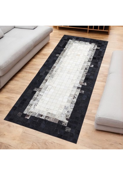 Şık Antre Halısı – Gri Beyaz Siyah Renkli Dana Derisi El Yapımı Halı fırsatları
