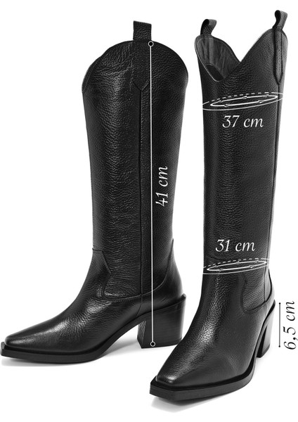 Kadın Siyah Kalın Topuklu Deri Kovboy Çizme 25WFD1525FT fiyatları
