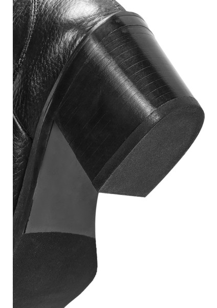 Kadın Siyah Kalın Topuklu Deri Kovboy Çizme 25WFD1525FT