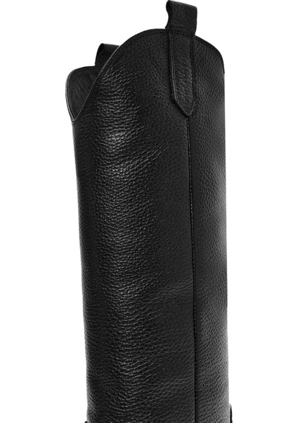 Kadın Siyah Kalın Topuklu Deri Kovboy Çizme 25WFD1525FT