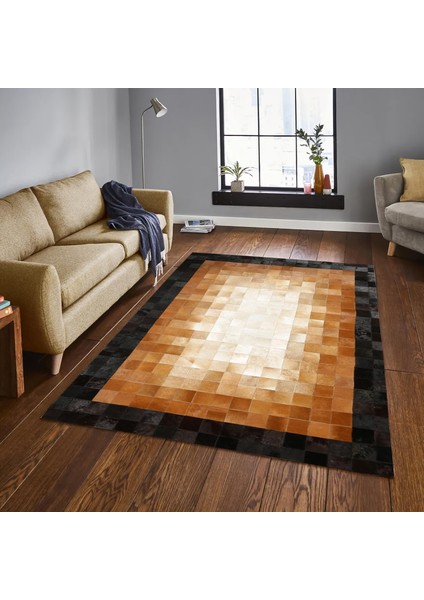 Kahverengi Bej Siyah Dana Derisi Patchwork Halı – El Dokuma Hakiki Deri Dekoratif Salon Halısı fiyatları