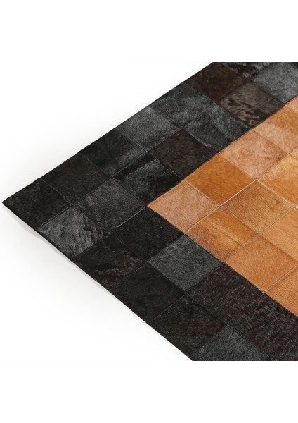 Kahverengi Bej Siyah Dana Derisi Patchwork Halı – El Dokuma Hakiki Deri Dekoratif Salon Halısı fırsatları