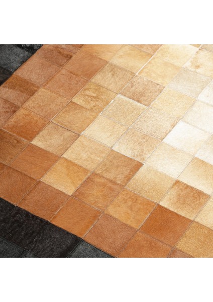 Kahverengi Bej Siyah Dana Derisi Patchwork Halı – El Dokuma Hakiki Deri Dekoratif Salon Halısı indirimleri