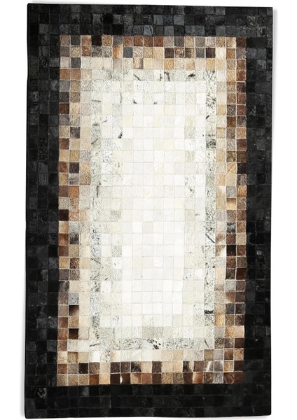 Siyah Bej Doğal Dana Derisi Düz Halı – El Yapımı Hakiki Deri Kaymaz Giriş Halısı modelleri