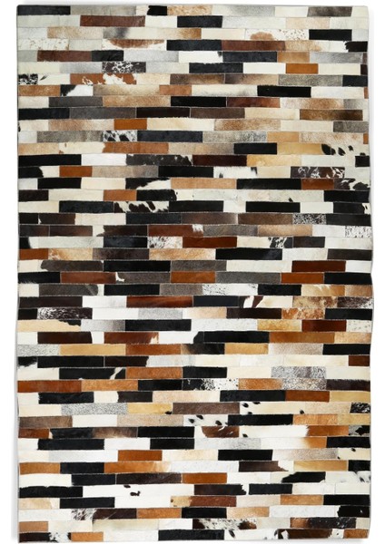 Çok Renkli Dana Derisi Patchwork Halı – Siyah Kahverengi Bej El Yapımı Hakiki Deri Şık Salon Halısı modelleri