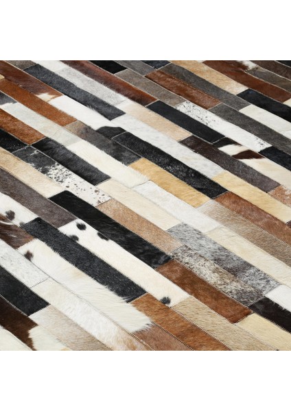 Çok Renkli Dana Derisi Patchwork Halı – Siyah Kahverengi Bej El Yapımı Hakiki Deri Şık Salon Halısı indirimleri