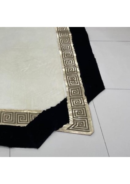 Siyah Şeritli Beyaz Peluş Halı - Yumuşak Salon Halısı modelleri