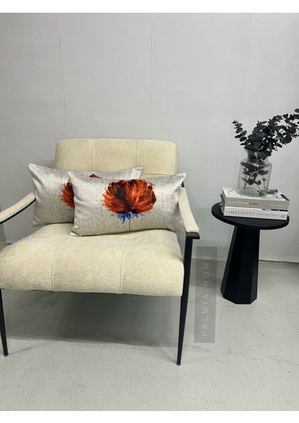 Kiremit Renk Çiçek Desenli Çift Taraflı Dekoratif 2'li Kırlent Kılıfı Seti 32 x 55 cm