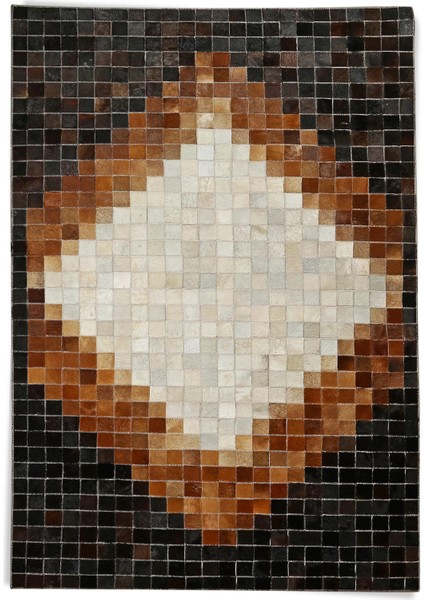 Hakiki Deriden El Yapımı Kahverengi Siyah Patchwork Dana Halısı – Şık Salon ve Giriş Halısı fırsatları