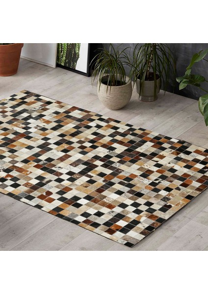 Kahverengi Tonlarda Gerçek Dana Derisi El Yapımı Halı – Dekoratif Patchwork Deri Halı fiyatları