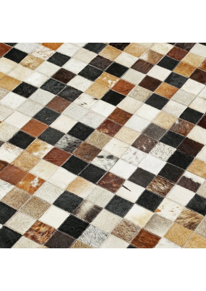 Kahverengi Tonlarda Gerçek Dana Derisi El Yapımı Halı – Dekoratif Patchwork Deri Halı indirimleri