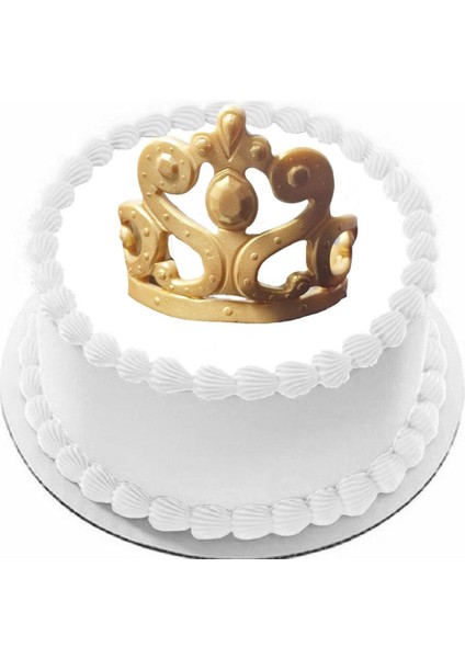 Şeker Hamurundan Pasta Süsü Gold Renk Pasta Tacı 8x9 cm Ebat