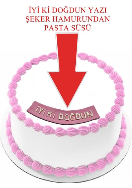 Şeker Hamurundan Iyi Ki Doğdun Yazı Pembe Üzerine Beyaz Renk Pasta Süsü