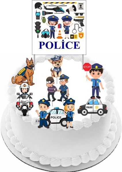 Polis Temalı Pasta Süsü Kürdanı Şekildeki Görsel Aynı Adette Gelecek