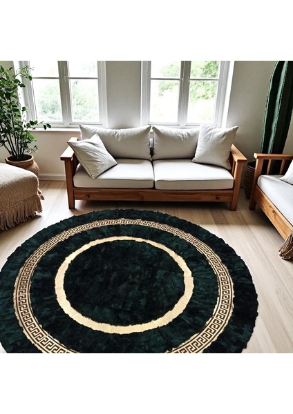 Altın Bordürlü Şık Yeşil Toskana Kürkü Hal - Lüks ve Şık Salon Halısı fiyatları