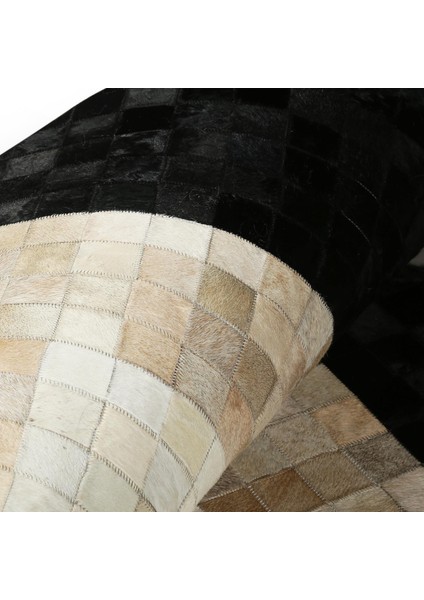 Baklava Desenli Bej Siyah Doğal Dana Derisi Patchwork Halı – El Yapımı Hakiki Deri Dekoratif Salon Halısı modelleri