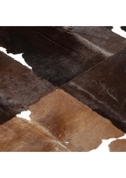 Kahverengi Beyaz Gerçek Dana Derisi Patchwork Halı – El Yapımı Doğal Deri Dekoratif Salon Halısı modelleri