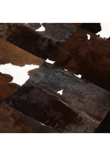 Kahverengi Beyaz Gerçek Dana Derisi Patchwork Halı – El Yapımı Doğal Deri Dekoratif Salon Halısı fırsatları