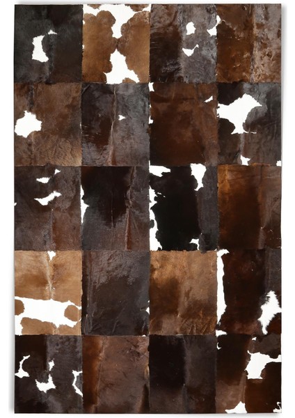 Kahverengi Beyaz Gerçek Dana Derisi Patchwork Halı – El Yapımı Doğal Deri Dekoratif Salon Halısı indirimleri