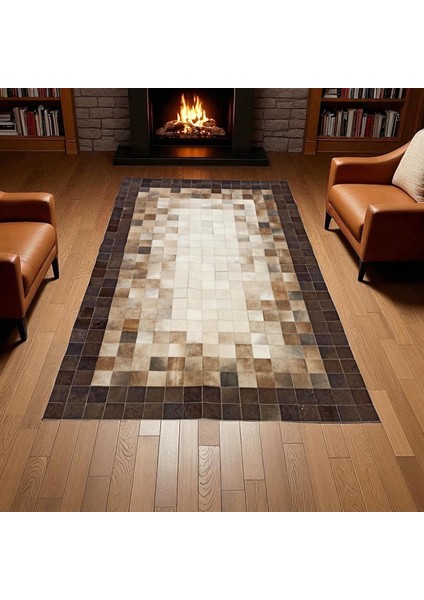 Kahverengi Bej Dana Derisi Patchwork Halı, Şık Dekoratif Salon ve Oturma Odası Halısı, Kaymaz Tabanlı Halı fiyatları