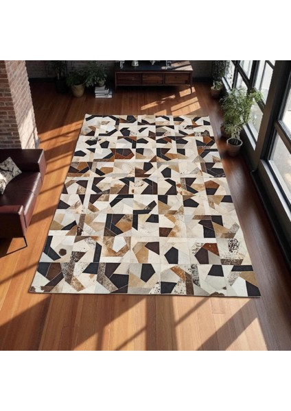 El Yapımı Dana Derisi Patchwork Halı – Modern ve Şık Salon Halısı modelleri