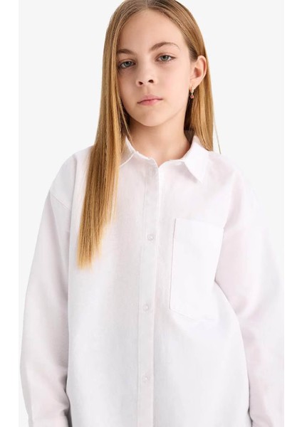 Oversize Oxford Uzun Kollu Okul Beyaz Kız Çocuk Gömlek C7482A8/WT34