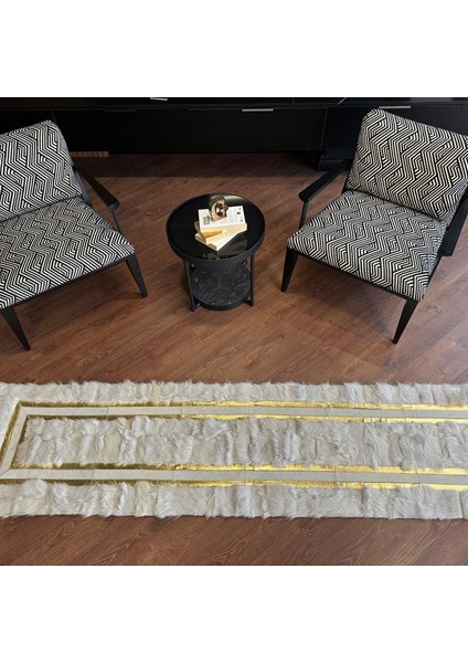 Altın Kenarlı Krem Toskana Koyun Derisi Halı, Şık Salon Halısı, Kaymaz Tabanlı Halı modelleri