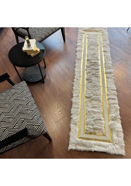 Altın Kenarlı Krem Toskana Koyun Derisi Halı, Şık Salon Halısı, Kaymaz Tabanlı Halı fırsatları
