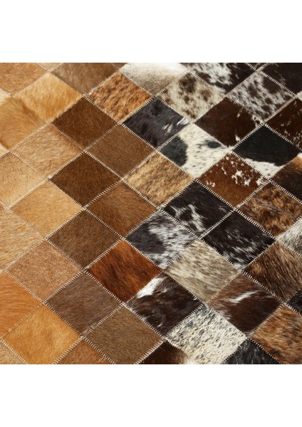 Kahverengi Doğal Dana Derisi Patchwork Halı – El Dokuma Gerçek Deri Kaymaz Salon Halısı fırsatları
