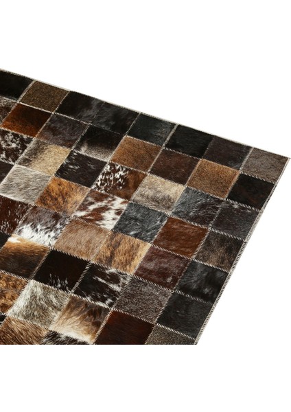 Kahverengi Doğal Dana Derisi Patchwork Halı – El Dokuma Gerçek Deri Kaymaz Salon Halısı indirimleri