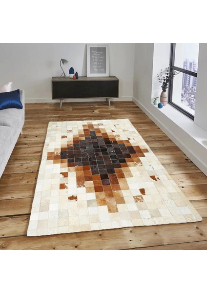 Kahverengi Doğal Dana Derisi Patchwork Halı – El Yapımı Hakiki Deri Lüks Mutfak Halısı fiyatları