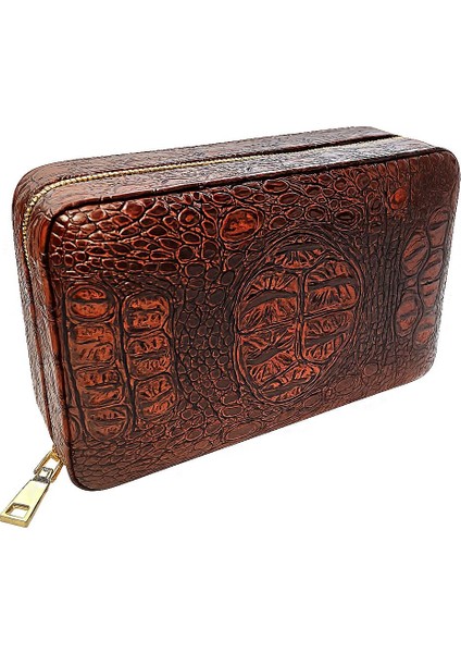 Yılan Desen Kahverengi Deri Seyahat Humidoru KB93KHV