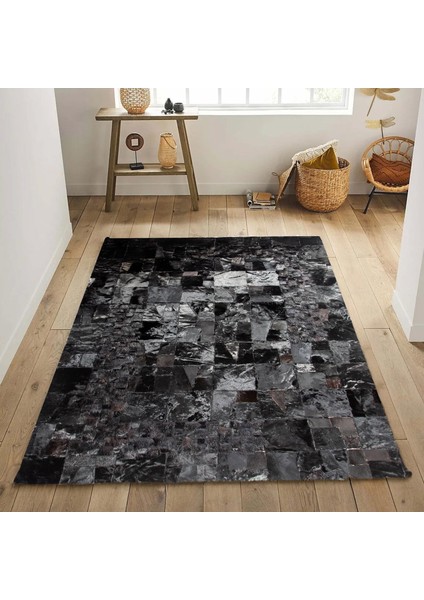 Parlak Siyah Dana Derisi Patchwork Halı, Lüks Oturma Odası Halısı, Kaymaz Taban Özellikli fiyatları