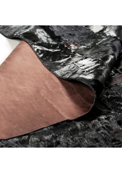 Parlak Siyah Dana Derisi Patchwork Halı, Lüks Oturma Odası Halısı, Kaymaz Taban Özellikli modelleri