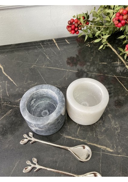 El Yapımı Mermer Baharatlık Set, Beyaz ve Gri Renk, Şık ve Dayanıklı modelleri