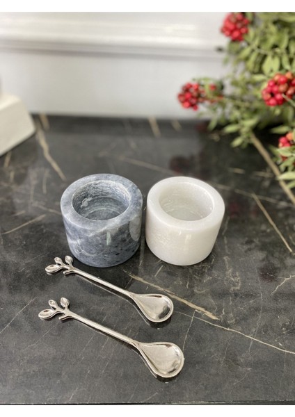El Yapımı Mermer Baharatlık Set, Beyaz ve Gri Renk, Şık ve Dayanıklı fırsatları