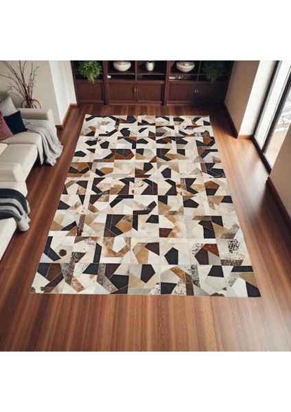 El Yapımı Dana Derisi Patchwork Halı – Modern ve Şık Salon Halısı indirimleri