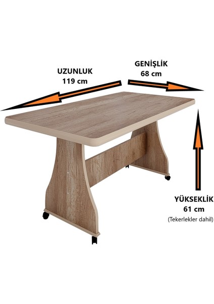 Seyir 61X119X68 Tekerlekli Mdf Masa – Yemek, Mutfak, Balkon Masası fiyatları