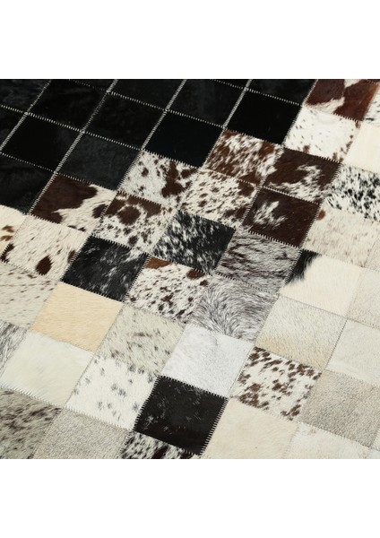 Siyah Bej Dana Derisi Patchwork Halı, Modern Tasarımlı Lüks Deri Halı, Kaydırmaz Tabanlı indirimleri
