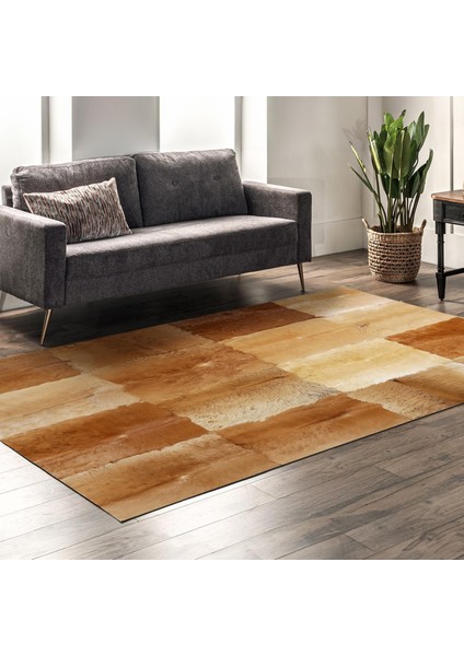 Açık Kahverengi Doğal Dana Derisi Patchwork Halı – El Yapımı Gerçek Deri Dekoratif Salon Halısı fırsatları