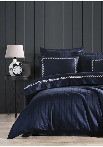 Nüans Nakışlı Pamuk Saten Yollu Çift Kişilik Nevresim Takımı-Lacivert fiyatları
