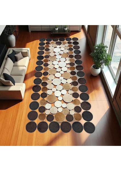 Gri Puantiye Desenli Dana Derisi Yolluk Halı, Modern Antre Halısı, Kaymaz Taban Yolluk