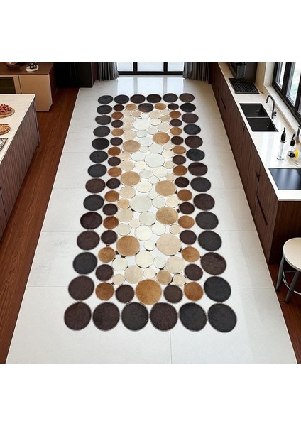 Gri Puantiye Desenli Dana Derisi Yolluk Halı, Modern Antre Halısı, Kaymaz Taban Yolluk fırsatları